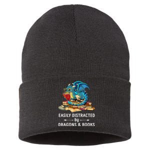 Easily Distracted By Dragons And Books Nerd Dragon Sustainable Knit Beanie