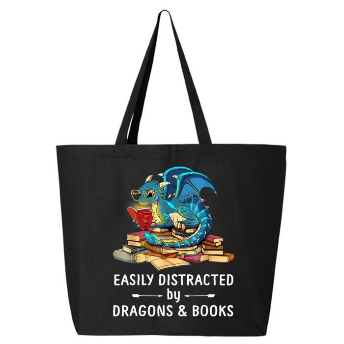 Easily Distracted By Dragons And Books Nerd Dragon 25L Jumbo Tote