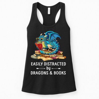 Easily Distracted By Dragons And Books Nerd Dragon Womens Tank Top