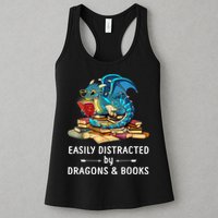 Easily Distracted By Dragons And Books Nerd Dragon Womens Tank Top