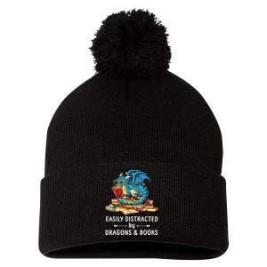 Easily Distracted By Dragons And Books Nerd Dragon Pom Pom 12in Knit Beanie