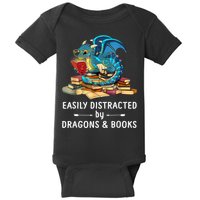 Easily Distracted By Dragons And Books Nerd Dragon Baby Bodysuit