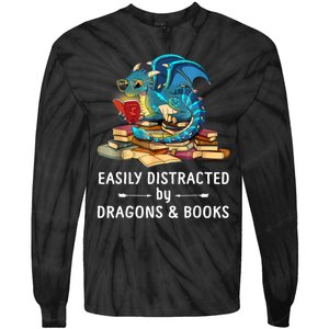 Easily Distracted By Dragons And Books Nerd Dragon Tie-Dye Long Sleeve Shirt