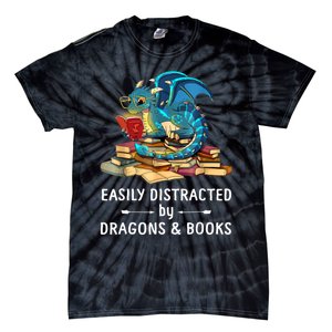 Easily Distracted By Dragons And Books Nerd Dragon Tie-Dye T-Shirt