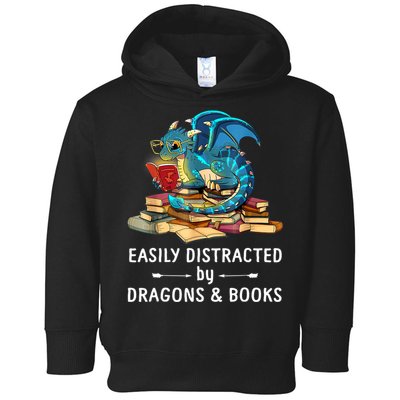 Easily Distracted By Dragons And Books Nerd Dragon Toddler Hoodie