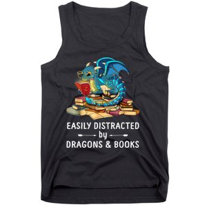 Easily Distracted By Dragons And Books Nerd Dragon Tank Top