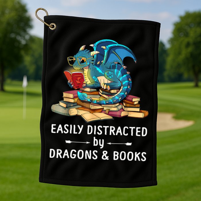 Easily Distracted By Dragons And Books Nerd Dragon Golf Towel