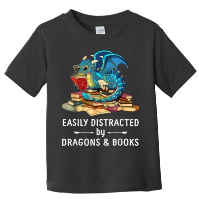 Easily Distracted By Dragons And Books Nerd Dragon Toddler T-Shirt