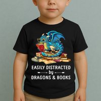 Easily Distracted By Dragons And Books Nerd Dragon Toddler T-Shirt