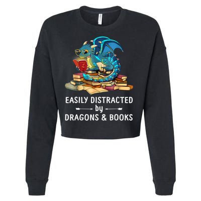 Easily Distracted By Dragons And Books Nerd Dragon Cropped Pullover Crew