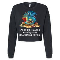 Easily Distracted By Dragons And Books Nerd Dragon Cropped Pullover Crew