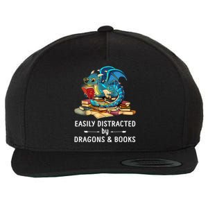 Easily Distracted By Dragons And Books Nerd Dragon Wool Snapback Cap