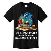 Easily Distracted By Dragons And Books Nerd Dragon Kids T-Shirt