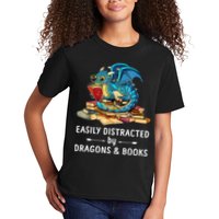 Easily Distracted By Dragons And Books Nerd Dragon Kids T-Shirt