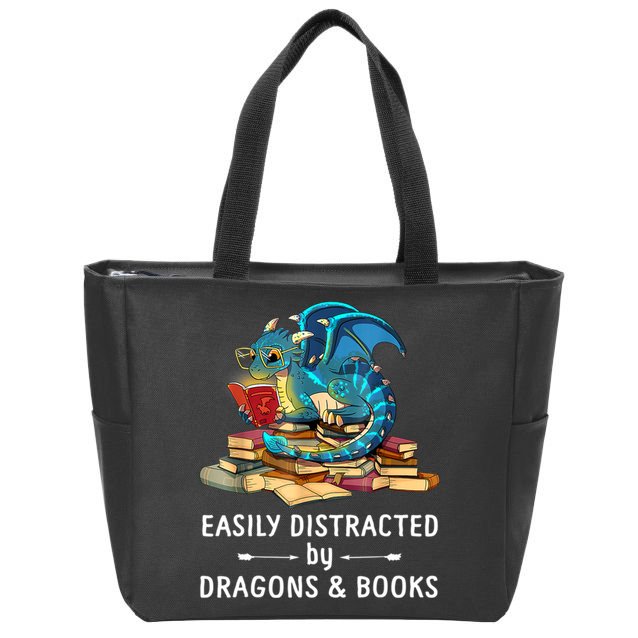 Easily Distracted By Dragons And Books Nerd Dragon Zip Tote Bag