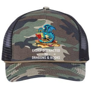 Easily Distracted By Dragons And Books Nerd Dragon Retro Rope Trucker Hat Cap