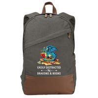 Easily Distracted By Dragons And Books Nerd Dragon Cotton Canvas Backpack