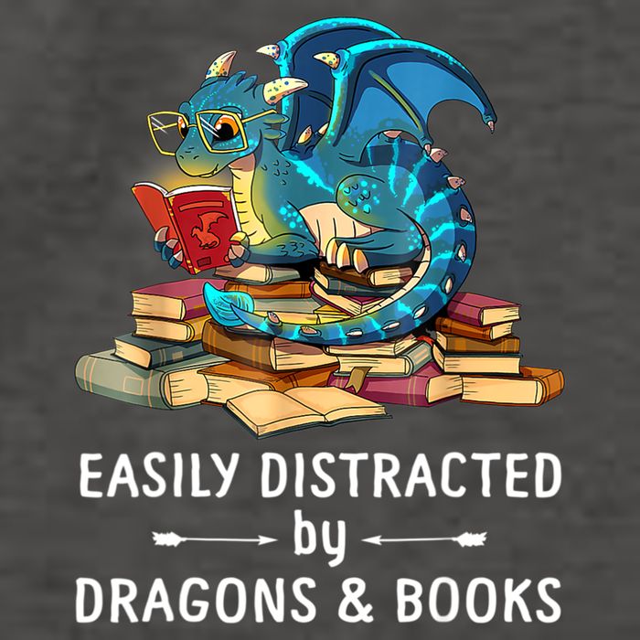 Easily Distracted By Dragons And Books Nerd Dragon Vector Backpack