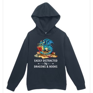 Easily Distracted By Dragons And Books Nerd Dragon Urban Pullover Hoodie