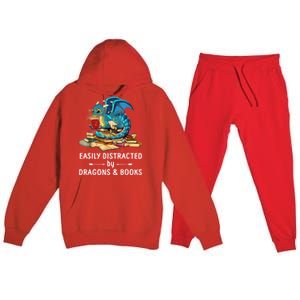 Easily Distracted By Dragons And Books Nerd Dragon Premium Hooded Sweatsuit Set