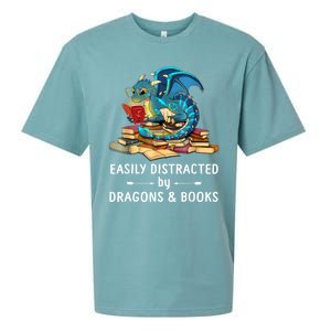 Easily Distracted By Dragons And Books Nerd Dragon Sueded Cloud Jersey T-Shirt