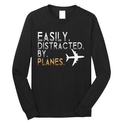 Easily Distracted By Airplanes Men Women Aviation Long Sleeve Shirt