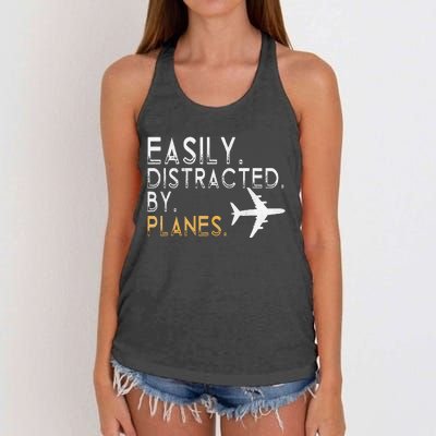 Easily Distracted By Airplanes Men Women Aviation Women's Knotted Racerback Tank