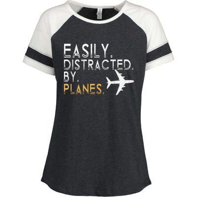 Easily Distracted By Airplanes Men Women Aviation Enza Ladies Jersey Colorblock Tee