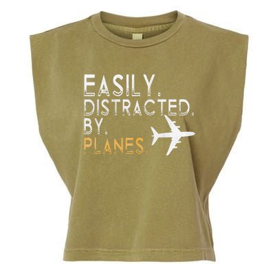 Easily Distracted By Airplanes Men Women Aviation Garment-Dyed Women's Muscle Tee