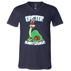 Easter Dinosaur Bunny Egg Hunt Brontosaurus V-Neck T-Shirt