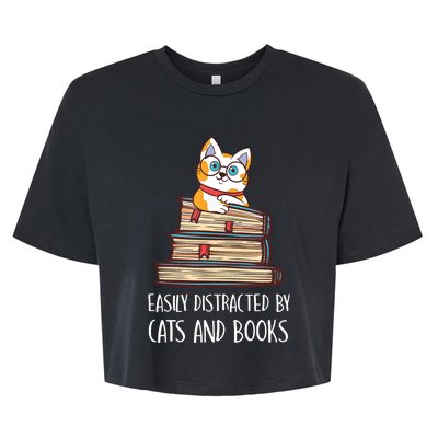 Easily Distracted By Cats And Books Cat & Book Lover Bella+Canvas Jersey Crop Tee