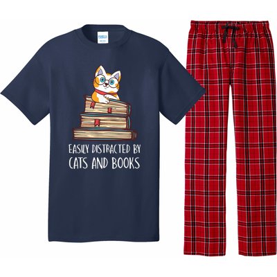 Easily Distracted By Cats And Books Cat & Book Lover Pajama Set