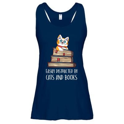 Easily Distracted By Cats And Books Cat & Book Lover Ladies Essential Flowy Tank