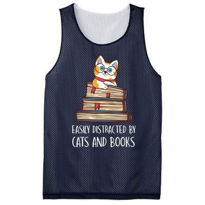 Easily Distracted By Cats And Books Cat & Book Lover Mesh Reversible Basketball Jersey Tank