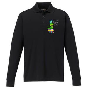 Easter Dinosaur Bunny T Rex Eggs Cellent Funny Performance Long Sleeve Polo