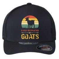 Easily Distracted By Goats Retro Vintage Farm Goat Lover Flexfit Unipanel Trucker Cap