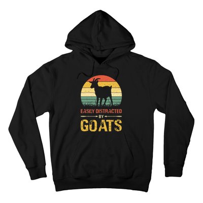 Easily Distracted By Goats Retro Vintage Farm Goat Lover Hoodie