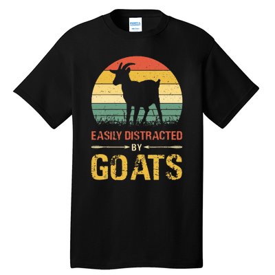 Easily Distracted By Goats Retro Vintage Farm Goat Lover Tall T-Shirt