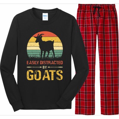 Easily Distracted By Goats Retro Vintage Farm Goat Lover Long Sleeve Pajama Set