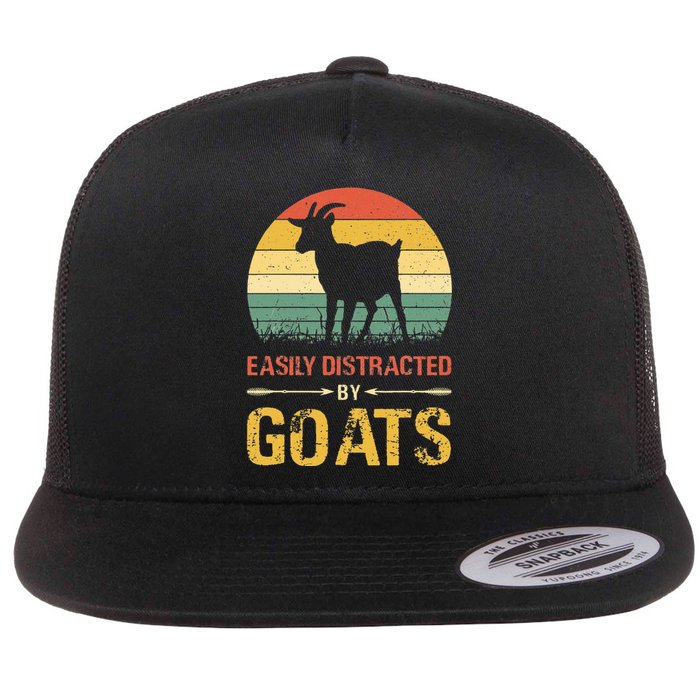 Easily Distracted By Goats Retro Vintage Farm Goat Lover Flat Bill Trucker Hat