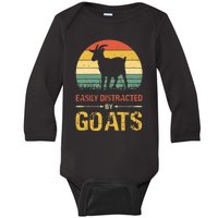 Easily Distracted By Goats Retro Vintage Farm Goat Lover Baby Long Sleeve Bodysuit