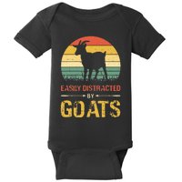 Easily Distracted By Goats Retro Vintage Farm Goat Lover Baby Bodysuit