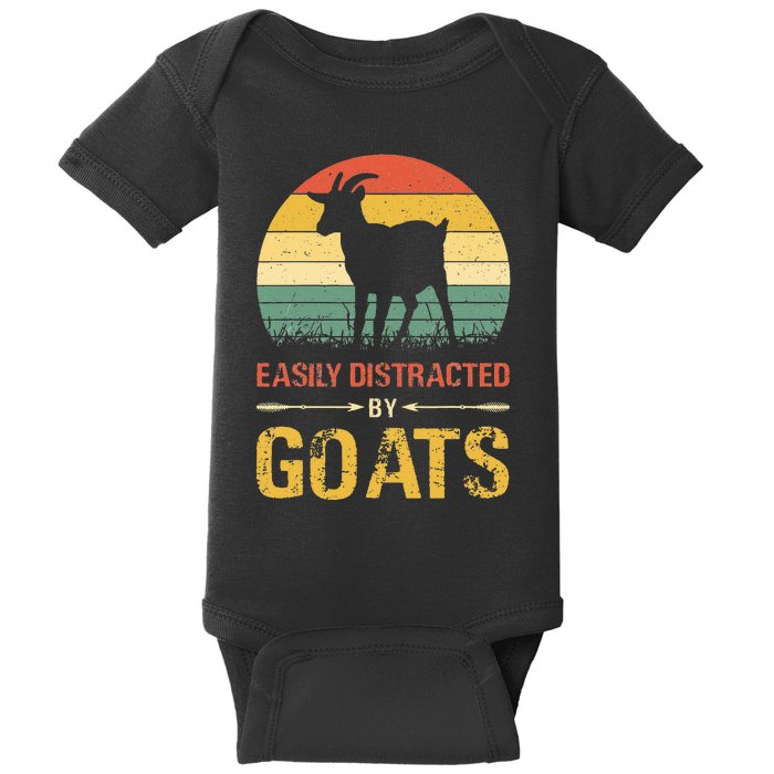 Easily Distracted By Goats Retro Vintage Farm Goat Lover Baby Bodysuit