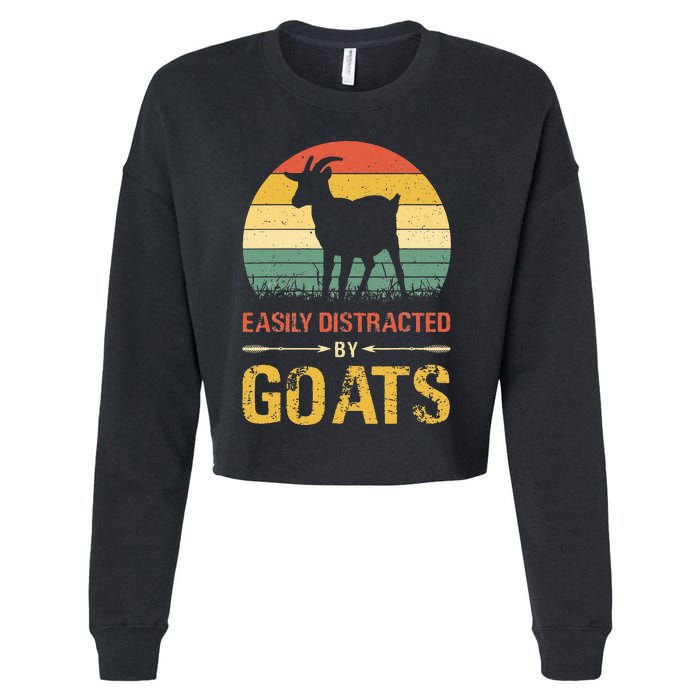 Easily Distracted By Goats Retro Vintage Farm Goat Lover Cropped Pullover Crew