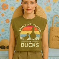 Easily Distracted By Ducks Garment-Dyed Women's Muscle Tee