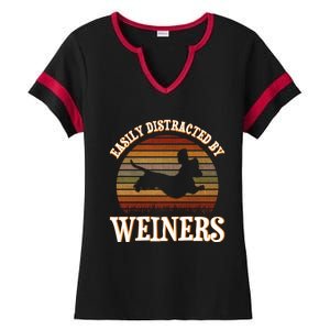 Easily Distracted By Weiners Dachshund Lovers Wiener Lovers Cool Gift Ladies Halftime Notch Neck Tee