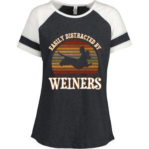 Easily Distracted By Weiners Dachshund Lovers Wiener Lovers Cool Gift Enza Ladies Jersey Colorblock Tee