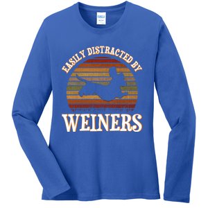 Easily Distracted By Weiners Dachshund Lovers Wiener Lovers Cool Gift Ladies Long Sleeve Shirt