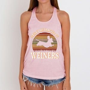 Easily Distracted By Weiners Dachshund Lovers Wiener Lovers Cool Gift Women's Knotted Racerback Tank