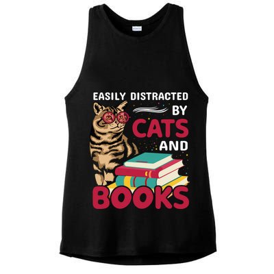 Easily Distracted By Cats And Books Ladies PosiCharge Tri-Blend Wicking Tank